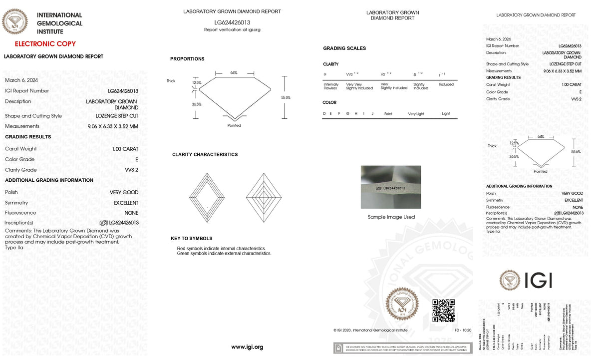 1.00ct | E/VVS2 Lozenge Shape Step Cut Lab Diamond (IGI)-LITHOS Diamond