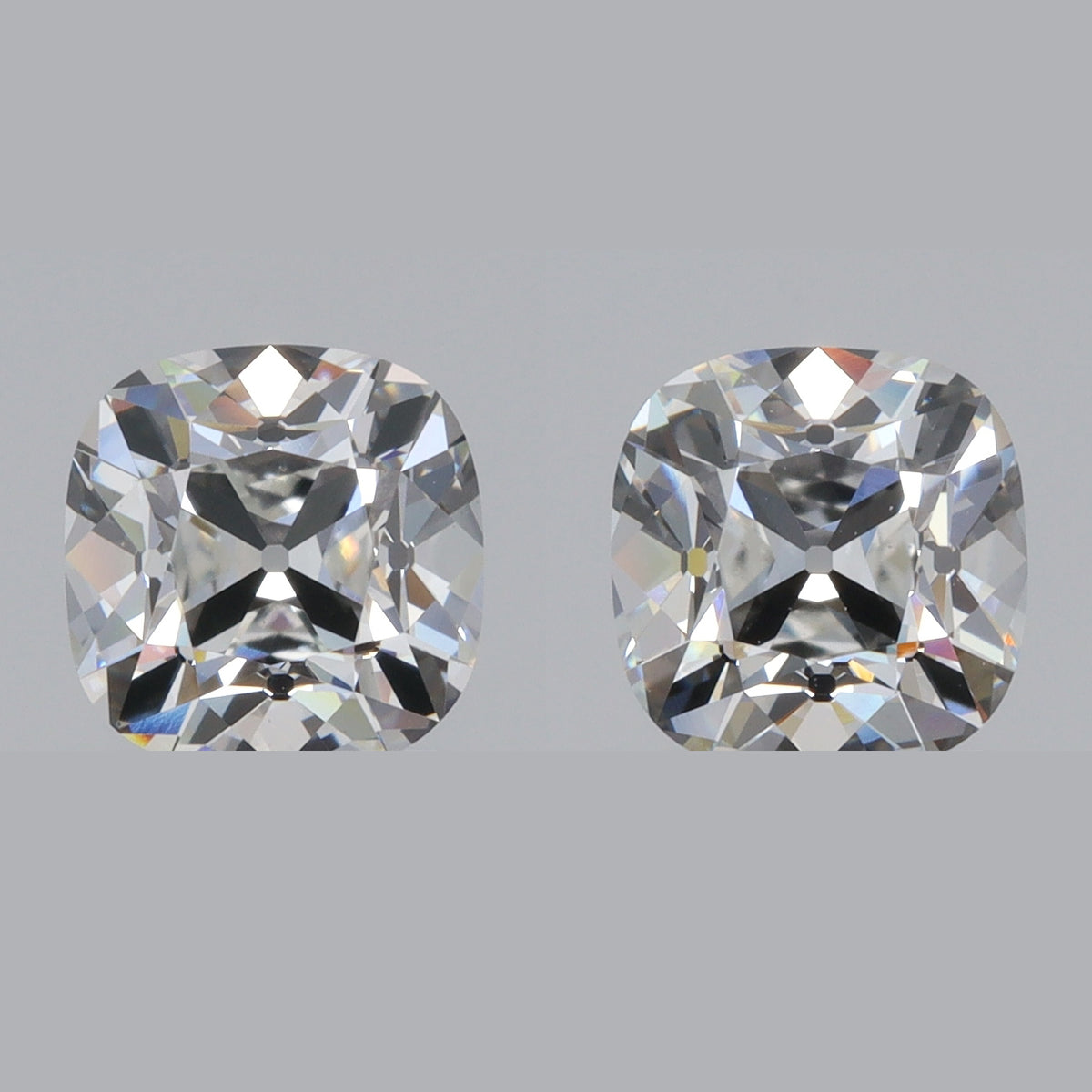 3.13ct | F/VVS2 Cushion Shape Old Mine Cut Lab Diamond Matched Pair