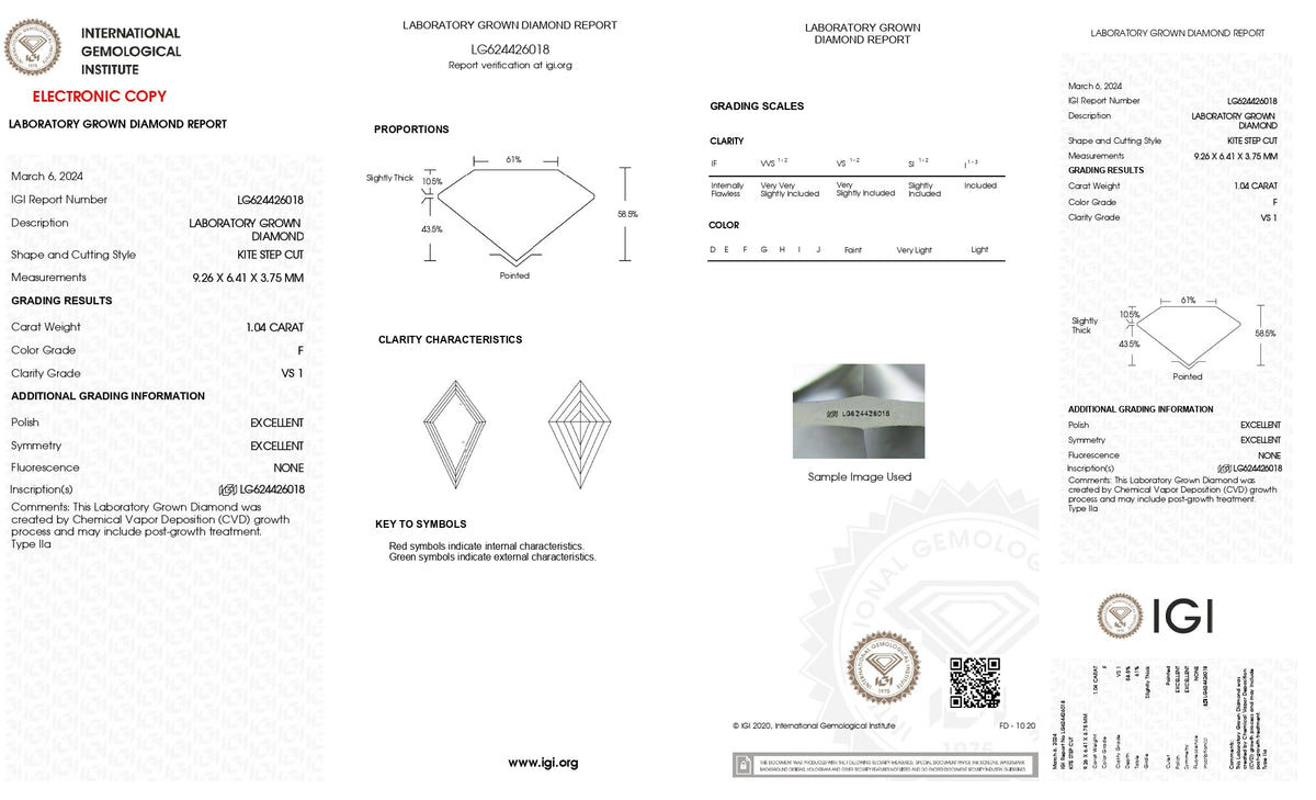 1.04ct | F/VS1 Kite Shape Step Cut Lab Diamond (IGI)-LITHOS Diamond