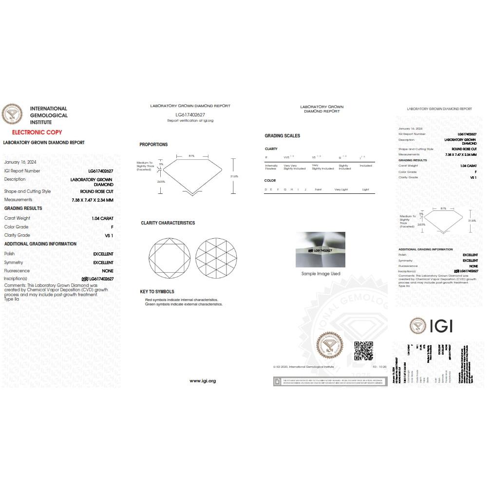 1.04ct | F/VS1 Round Shape Rose Cut Lab Diamond (IGI)-LITHOS Diamond