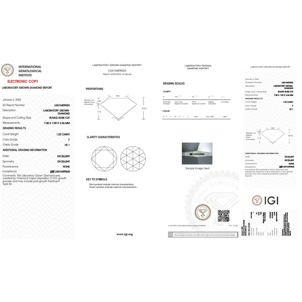 1.23ct | F/VS1 Round Shape Rose Cut Lab Diamond (IGI)-LITHOS Diamond