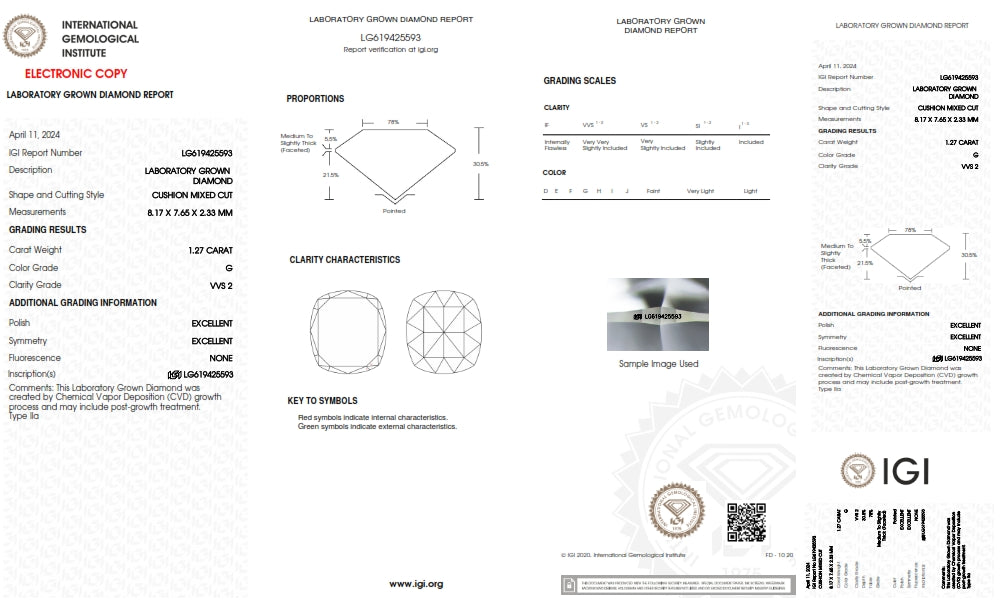 1.27ct | G/VVS2 Cushion Shape Rose Cut Lab Diamond (IGI)-LITHOS Diamond