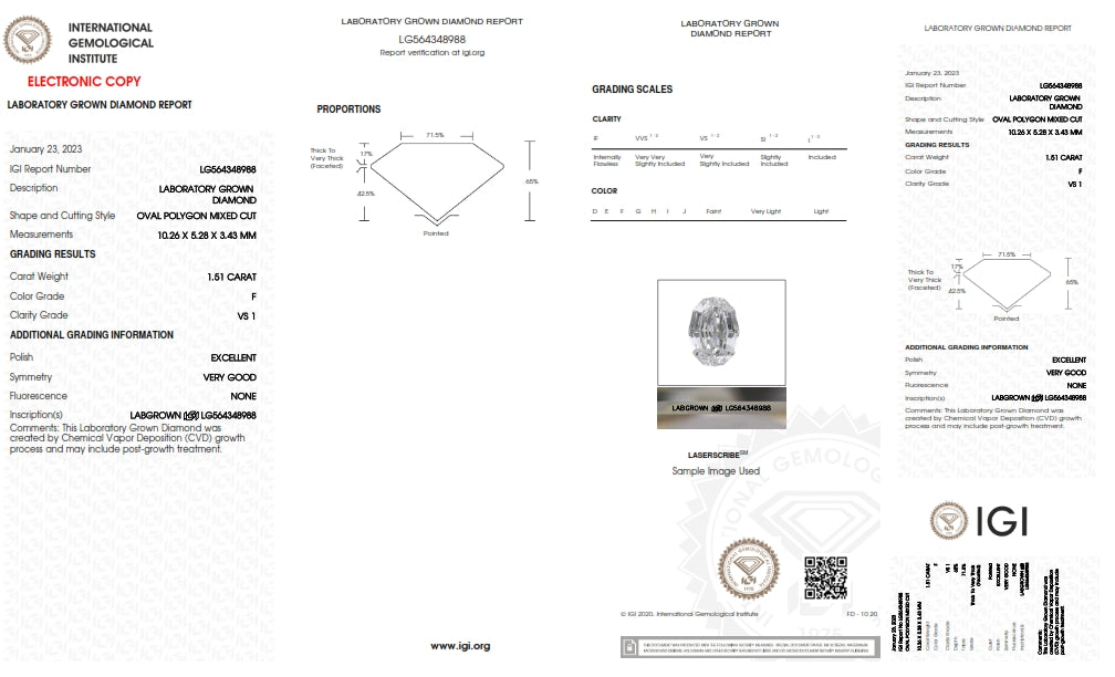 1.51ct | F/VS1 Oval Shape Step Cut Lab Diamond (IGI)-LITHOS Diamond