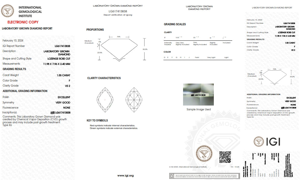 1.55ct | F/VS2 Lozenge Shape Rose Cut Lab Diamond (IGI)-LITHOS Diamond