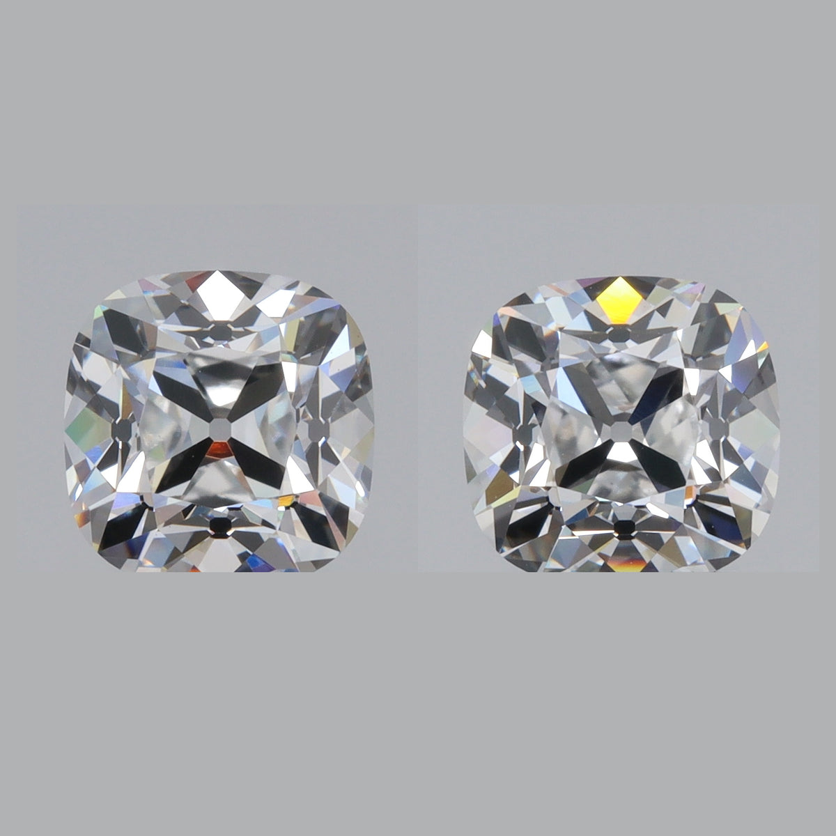4.05ct | D-E/VVS2 Cushion Shape Old Mine Cut Lab Diamond Matched Pair