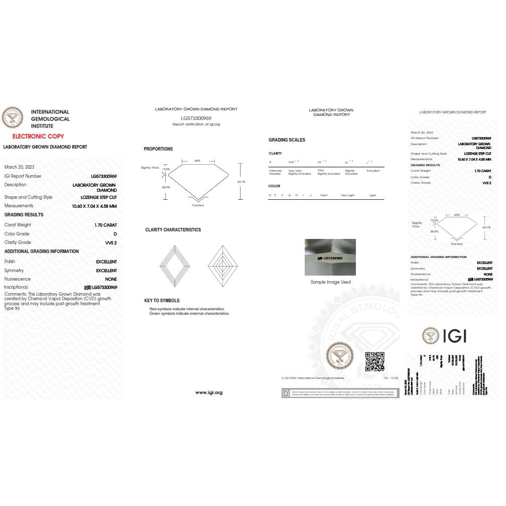 1.70ct | D/VVS2 Lozenge Shape Step Cut Lab Diamond (IGI)-LITHOS Diamond