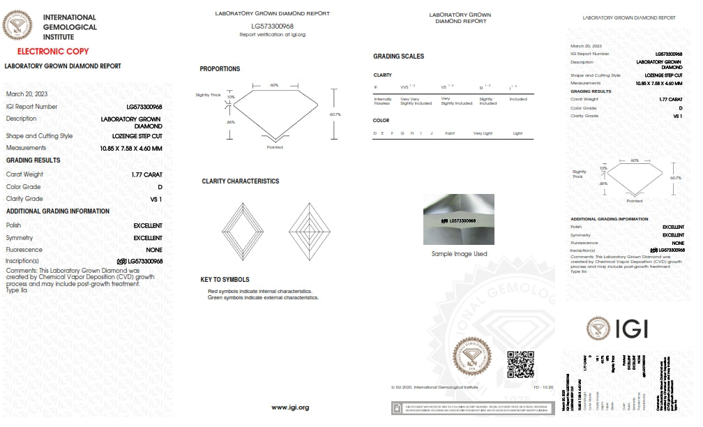 1.77ct | D/VS1 Lozenge Shape Step Cut Lab Diamond (IGI)-LITHOS Diamond