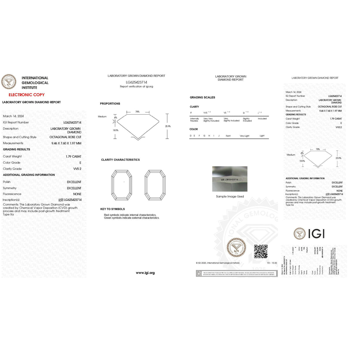 1.79ct | E/VVS2 Octagon Shape Portrait Cut Lab Diamond (IGI)-LITHOS Diamond