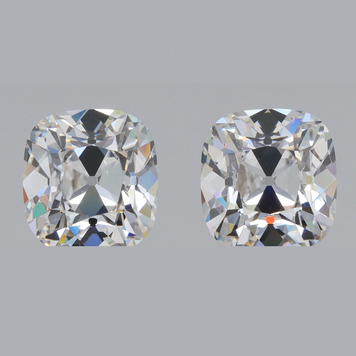 4.04ct | E/VVS2 Cushion Shape Old Mine Cut Lab Diamond Matched Pair