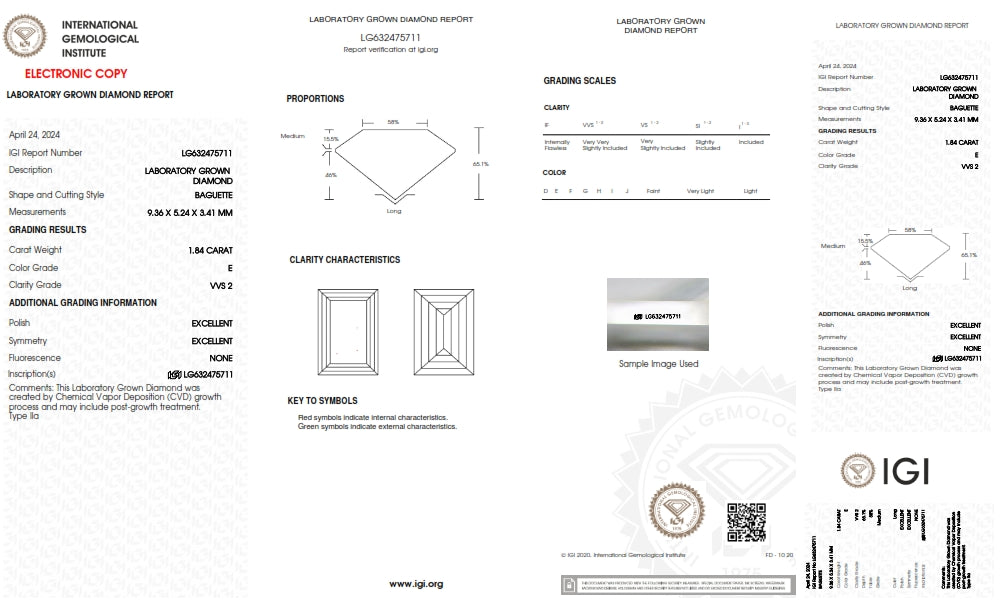 1.84ct | E/VVS2 Baguette Shape Step Cut Lab Diamond (IGI)-LITHOS Diamond