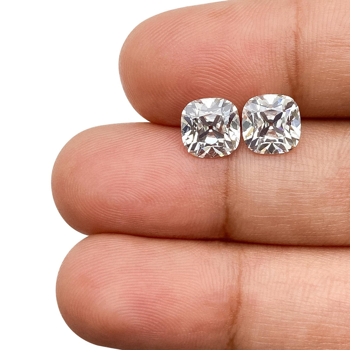 3.13ct | F/VVS2 Cushion Shape Old Mine Cut Lab Diamond Matched Pair