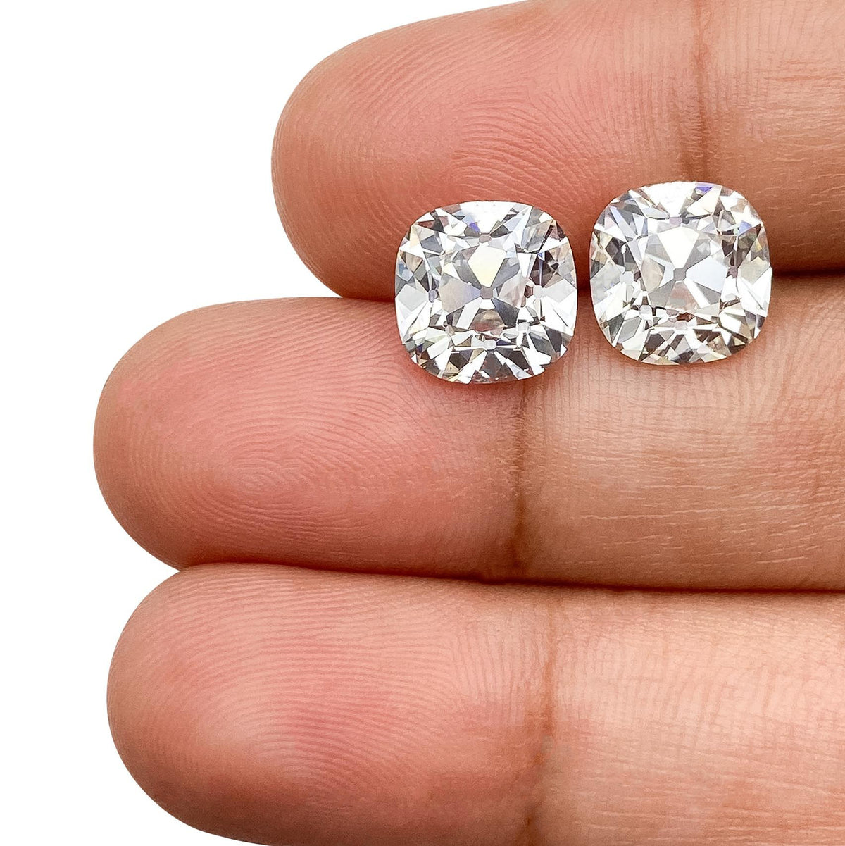 6.18ct | F-G/VVS2-VS2 Cushion Shape Old Mine Cut Lab Diamond Matched Pair