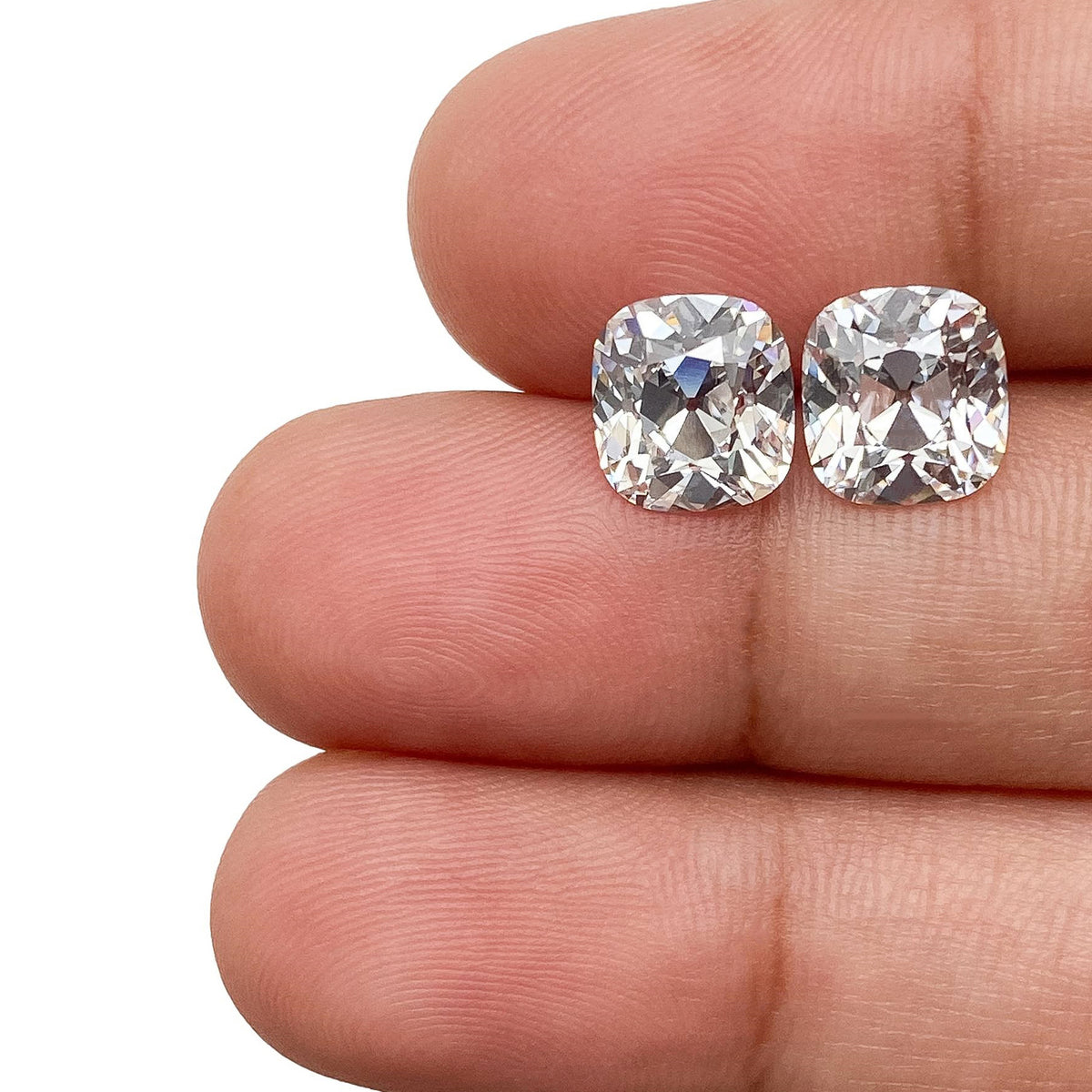 4.04ct | E/VVS2 Cushion Shape Old Mine Cut Lab Diamond Matched Pair