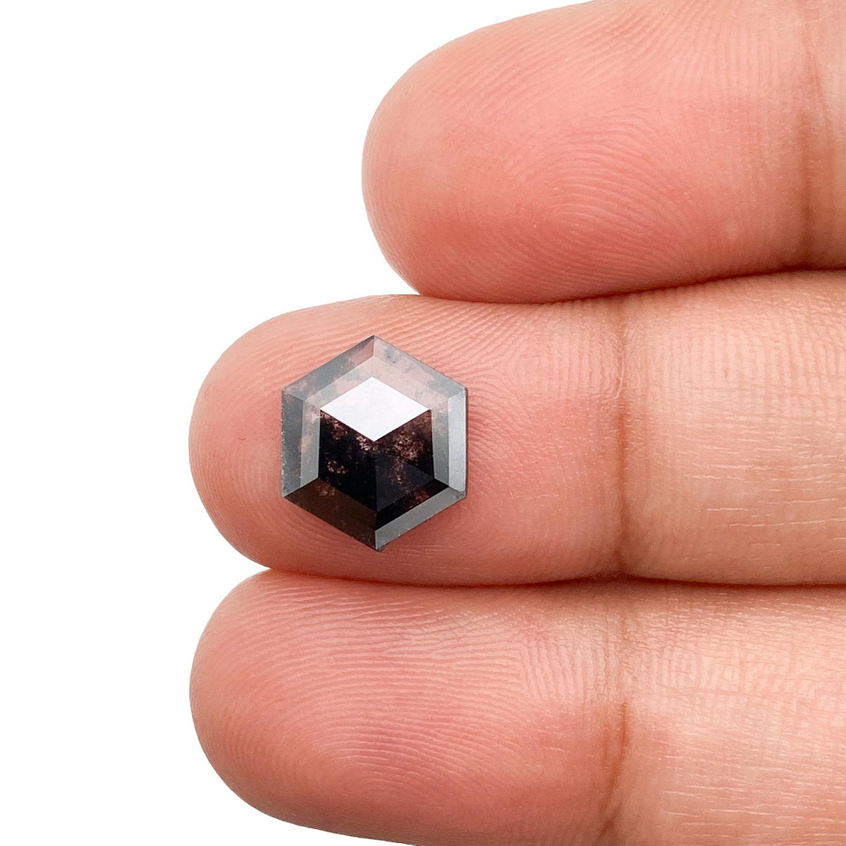 1.48ct | Salt & Pepper Hexagon Shape Rose Cut Lab Diamond