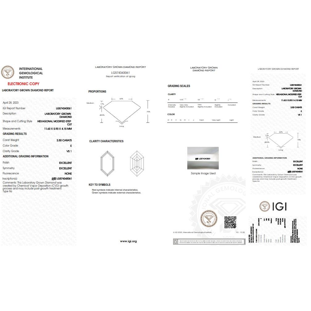 2.50ct | E/VS1 Hexagon Shape Step Cut Lab Diamond (IGI)-LITHOS Diamond
