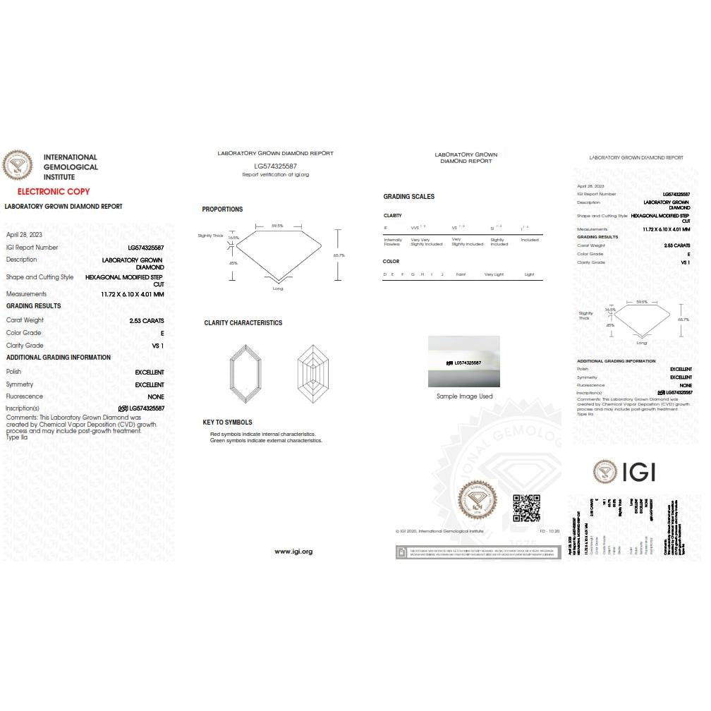 2.53ct | E/VS1 Hexagon Shape Step Cut Lab Diamond (IGI)-LITHOS Diamond