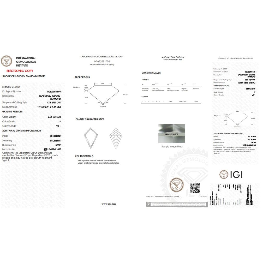 2.54ct | F/VS1 Kite Shape Step Cut Lab Diamond (IGI)-LITHOS Diamond