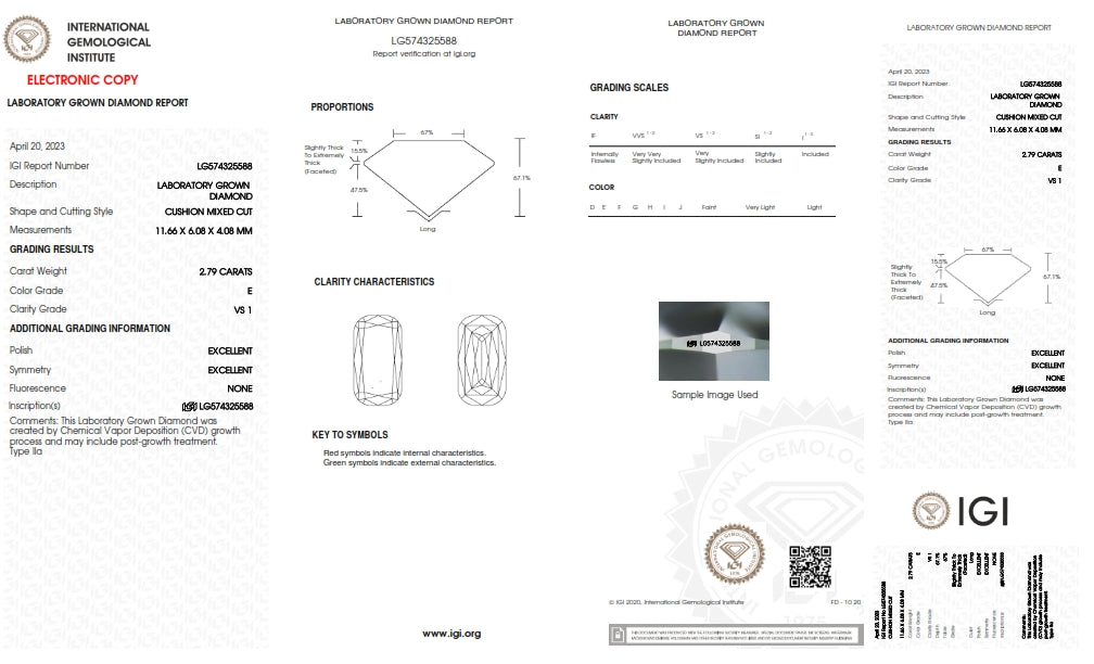 2.79ct | E/VS1 Cushion Shape Brilliant Cut Lab Diamond (IGI)-LITHOS Diamond