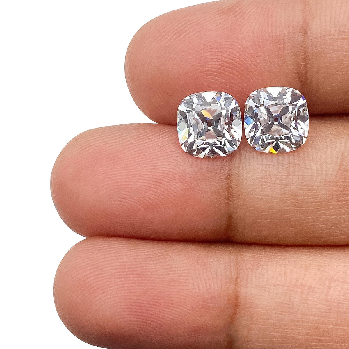 4.05ct | D-E/VVS2 Cushion Shape Old Mine Cut Lab Diamond Matched Pair