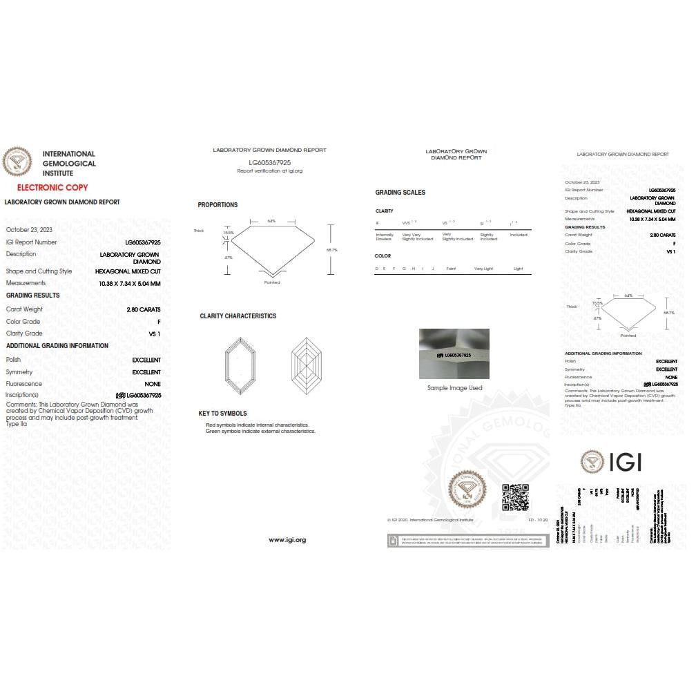 2.80ct | F/VS1 Hexagon Shape Step Cut Lab Diamond (IGI)-LITHOS Diamond