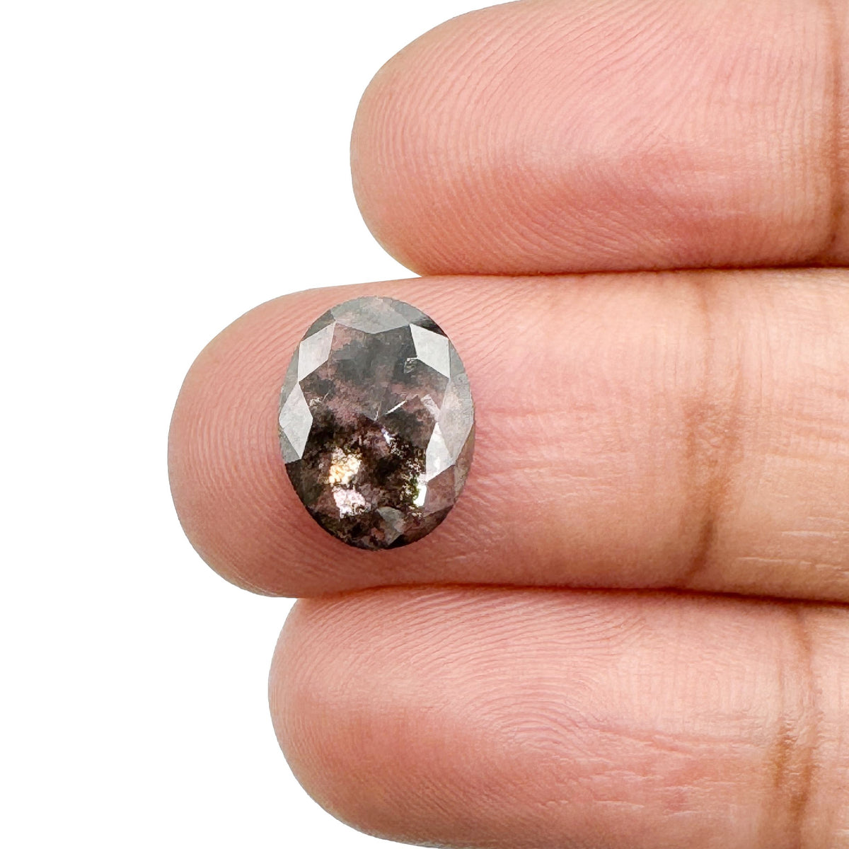 1.34ct | Salt &amp; Pepper Oval Shape Rose Cut Lab Diamond