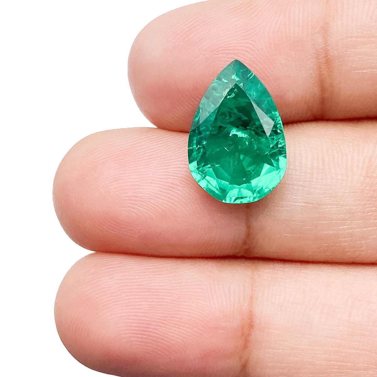 4.49ct | Brilliant Cut Pear Shape Lab Emerald