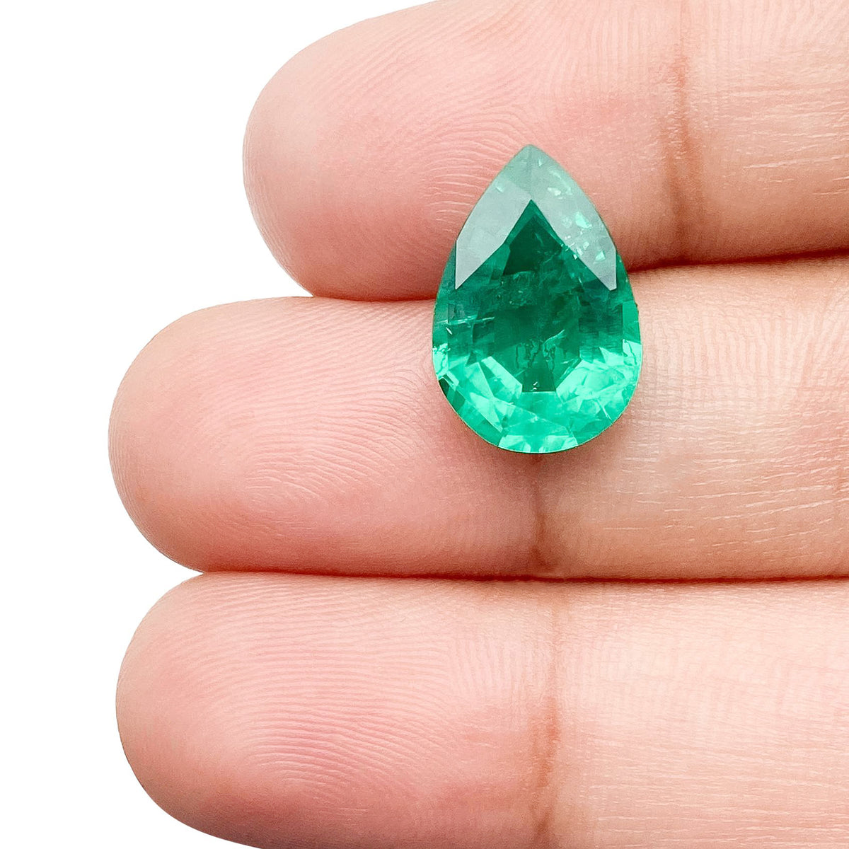 4.02ct | Brilliant Cut Pear Shape Lab Emerald