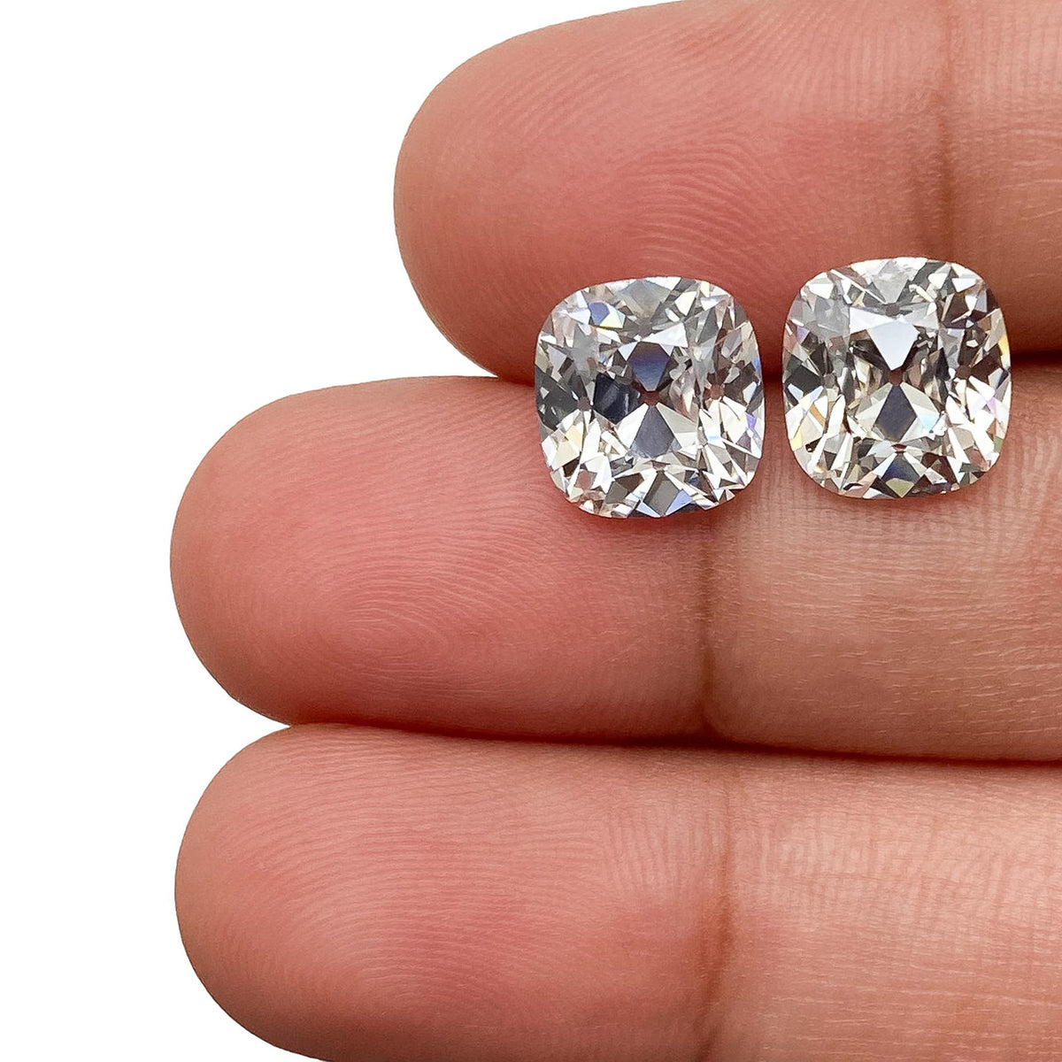 6.06ct | F/VVS2 Cushion Shape Old Mine Cut Lab Diamond Matched Pair