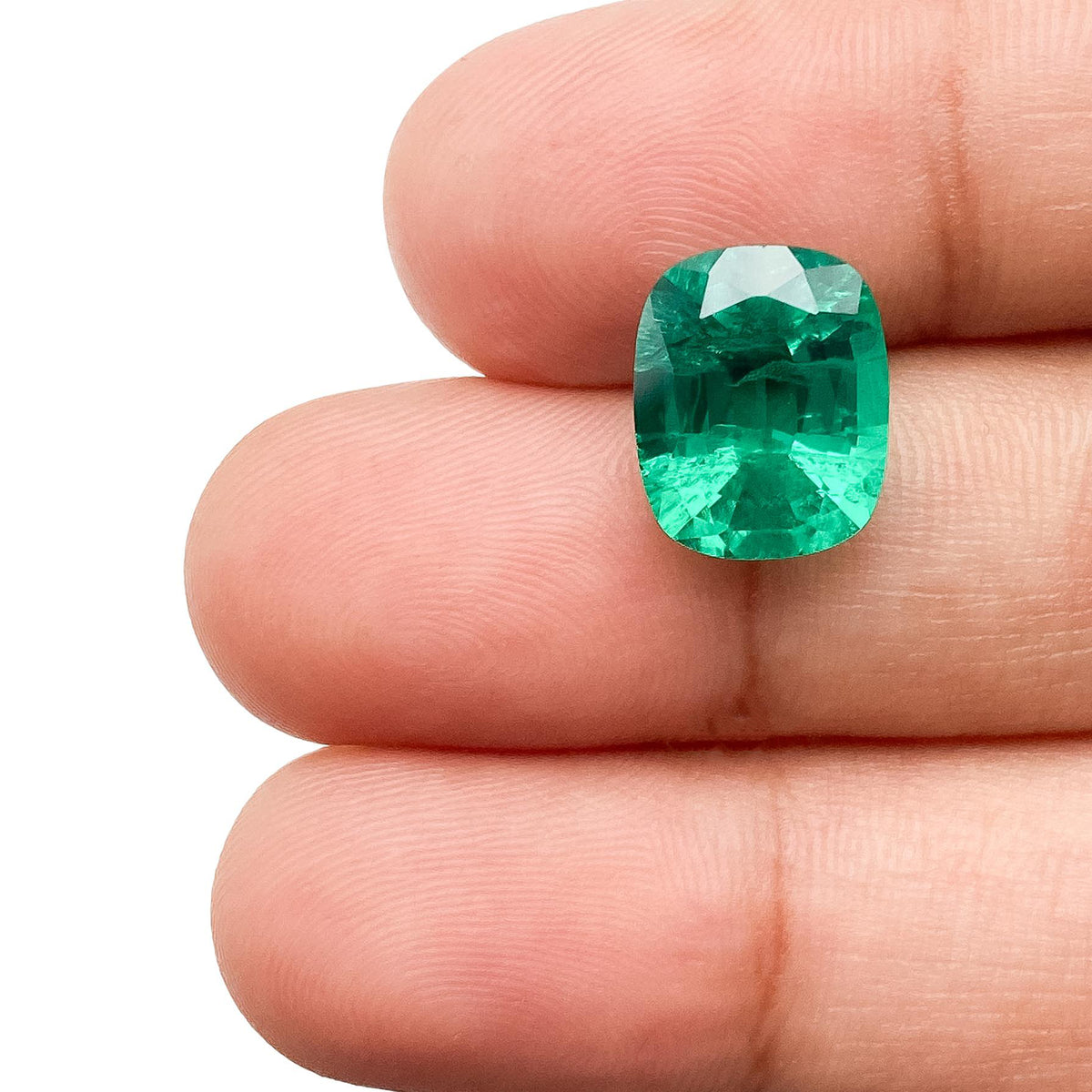3.79ct | Brilliant Cut Cushion Shape Lab Emerald