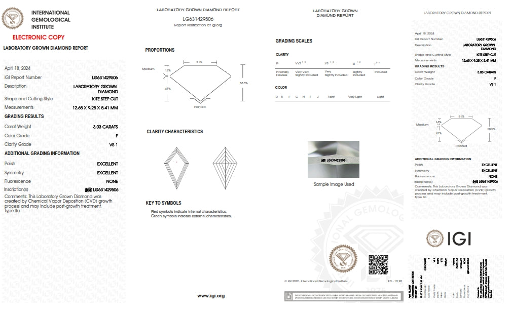 3.03ct | F/VS1 Kite Shape Step Cut Lab Diamond (IGI)-LITHOS Diamond
