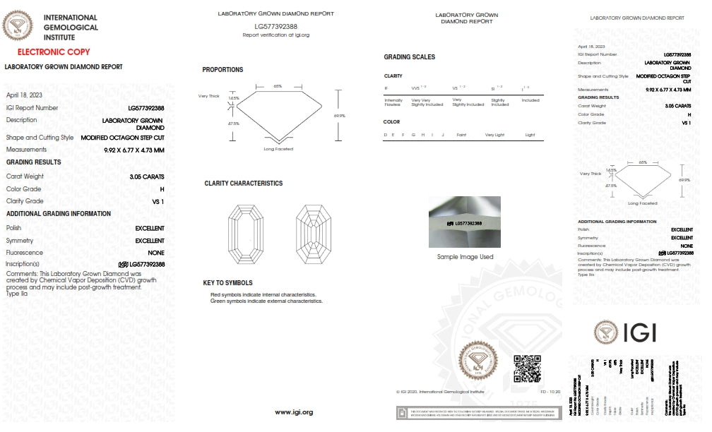 3.05ct | H/VS1 Octagon Shape Step Cut Lab Diamond (IGI)-LITHOS Diamond