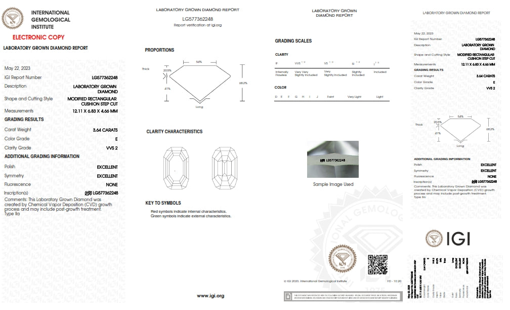 3.64ct | E/VVS2 Cushion Shape Step Cut Lab Diamond (IGI)-LITHOS Diamond