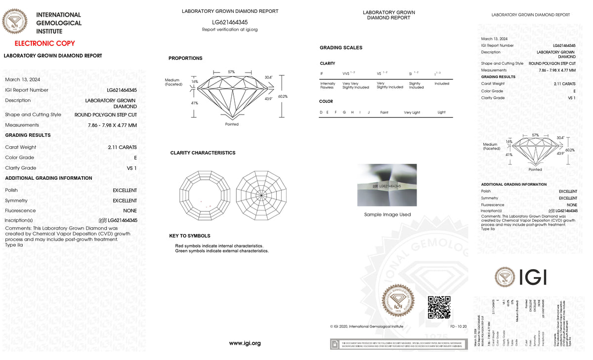 2.11ct | E/VS1 Round Shape Step Cut Lab Diamond (IGI)