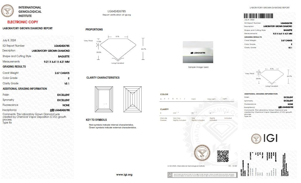 2.67ct | E/VS1 Baguette Shape Step Cut Lab Diamond (IGI)