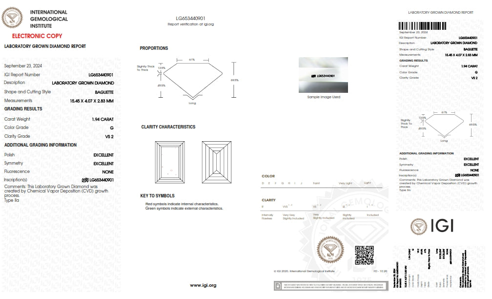 1.94ct | G/VS2 Baguette Shape Step Cut Lab Diamond (IGI)