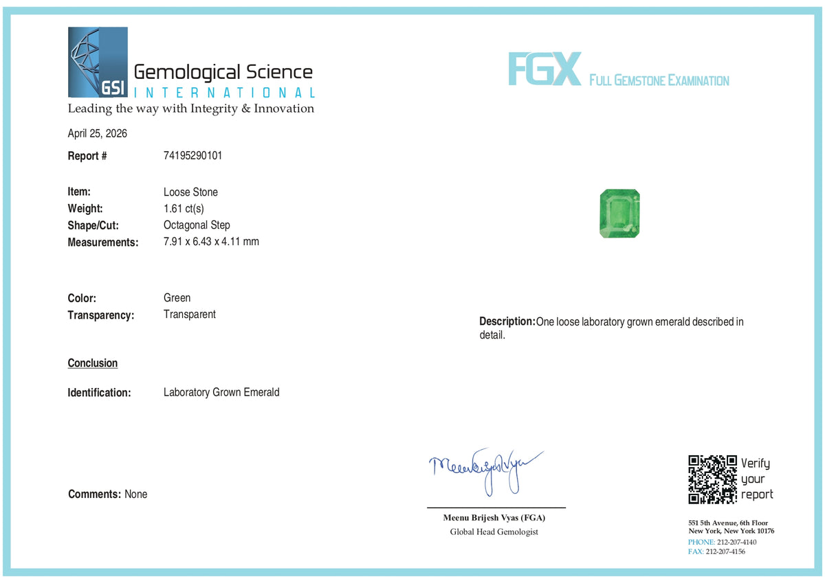 1.61ct | Step Cut Emerald Shape Lab Emerald (GSI)
