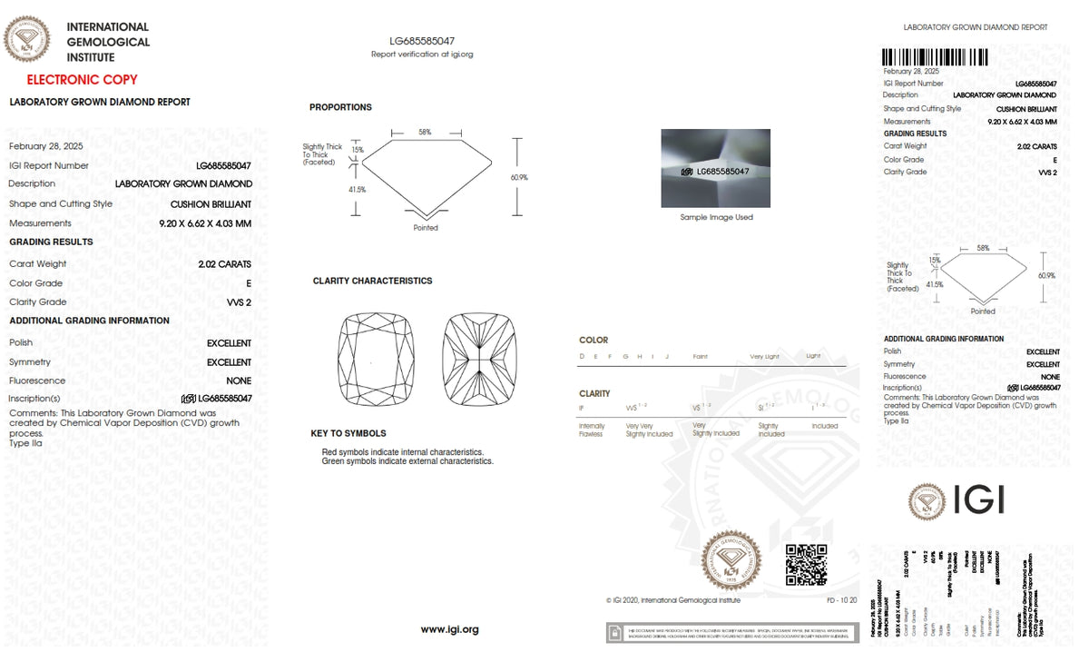 2.02ct | E/VVS2 Cushion Shape Brilliant Cut Lab Diamond (IGI)