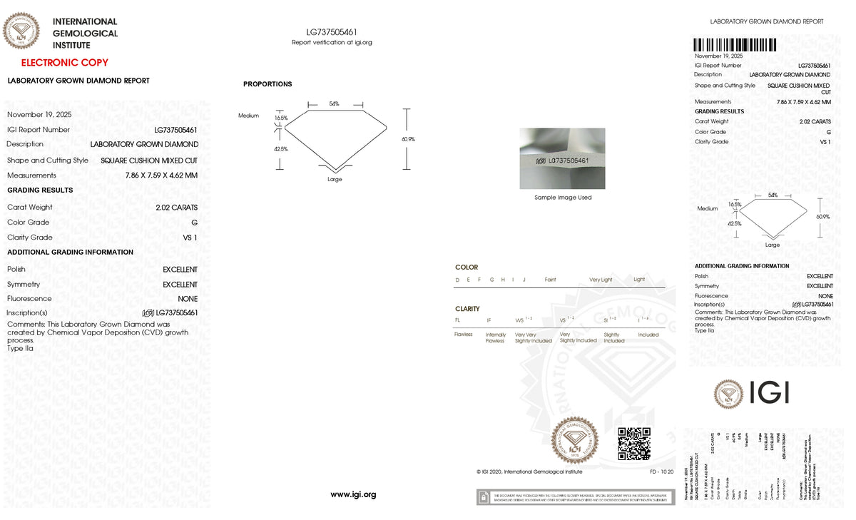 2.02ct | G/VS1 Cushion Shape Mazarin Cut Lab Diamond (IGI)