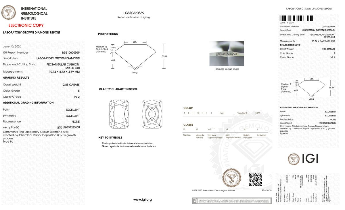 2.83ct | E/VS2 Cushion Lattice Cut Lab Diamond (IGI)