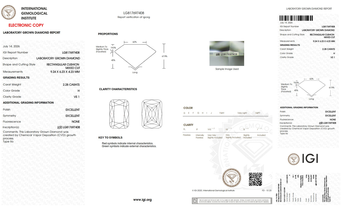 2.28ct | H/VS1 Cushion Shape Lattice Cut Lab Diamond (IGI)