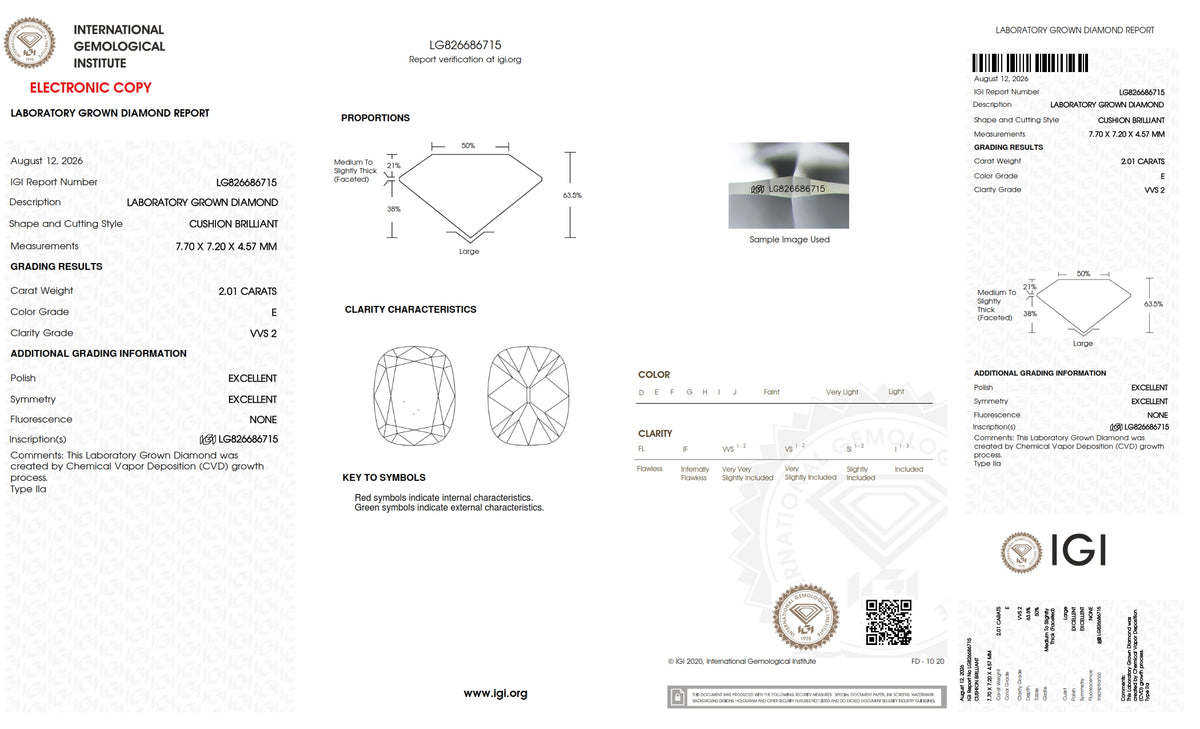 2.01ct | E/VVS2 Cushion Shape Peruzzi Cut Lab Diamond (IGI)