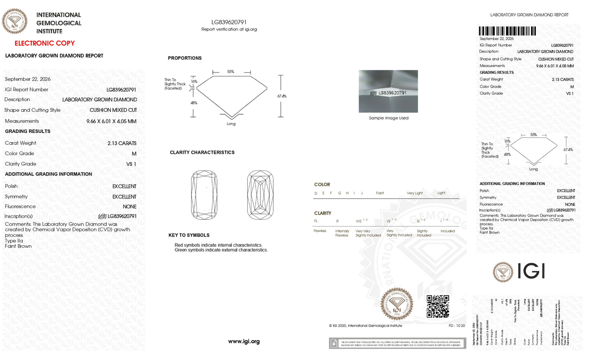 2.13ct | M/VS1 Cushion Shape Lattice Cut Lab Diamond (IGI)