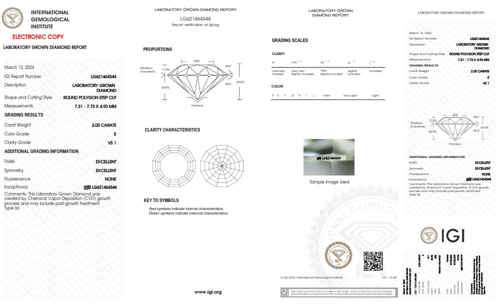 2.05ct | E/VS1 Round Shape Step Cut Lab Diamond (IGI)