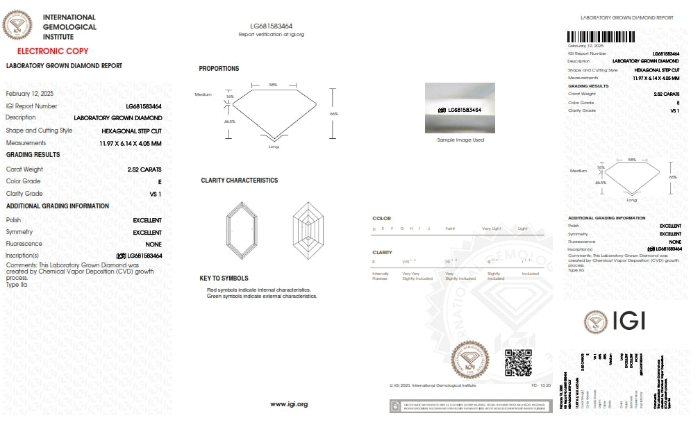 2.52ct | E/VS1 Hexagon Shape Step Cut Lab Diamond (IGI)