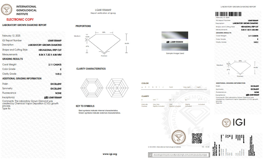 2.11ct | E/VVS2 Hexagon Shape Step Cut Lab Diamond (IGI)