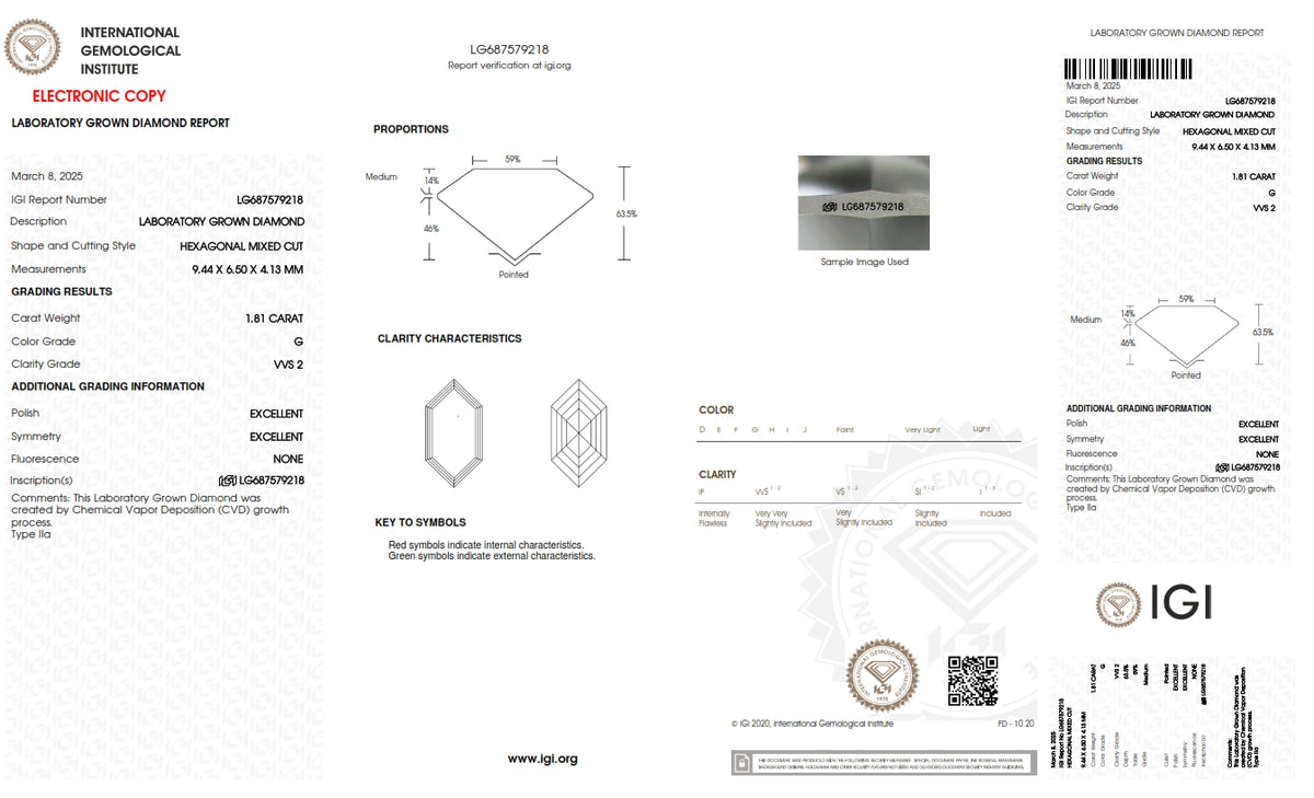 1.81ct | G/VVS2 Hexagon Shape Step Cut Lab Diamond (IGI)