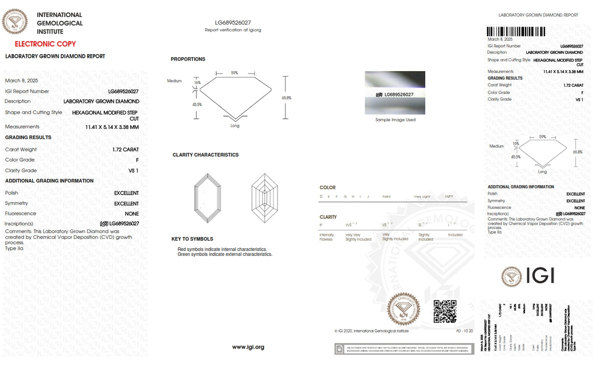 1.72ct | F/VS1 Hexagon Shape Step Cut Lab Diamond (IGI)