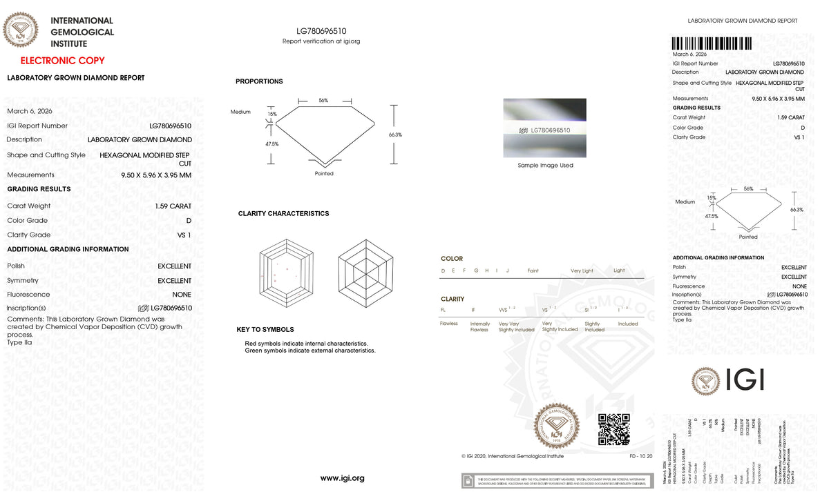 1.59ct | D/VS1 Hexagon Shape Step Cut Lab Diamond (IGI)