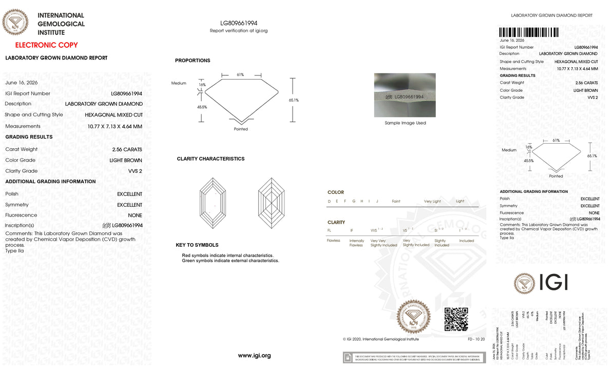2.56ct | Light Brown/VVS2 Hexagon Step Cut Lab Diamond (IGI)-LITHOS Diamond
