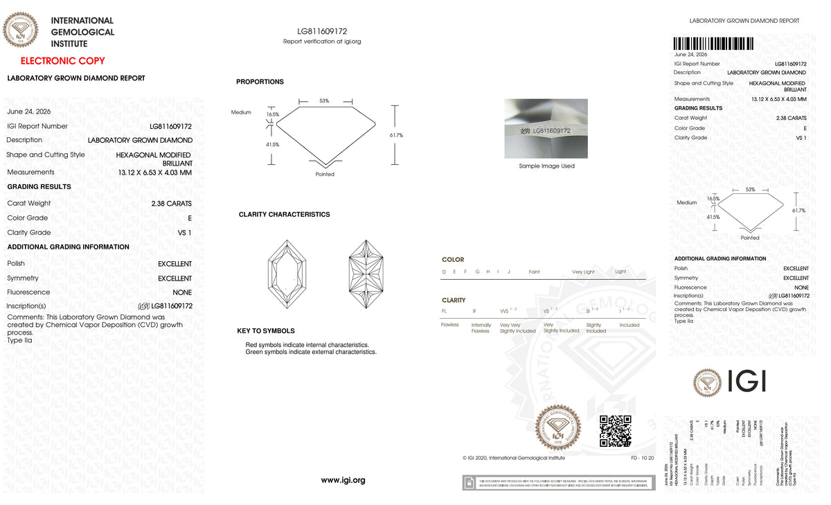 2.38ct | E/VS1 Hexagon Shape Brilliant Cut Lab Diamond (IGI)